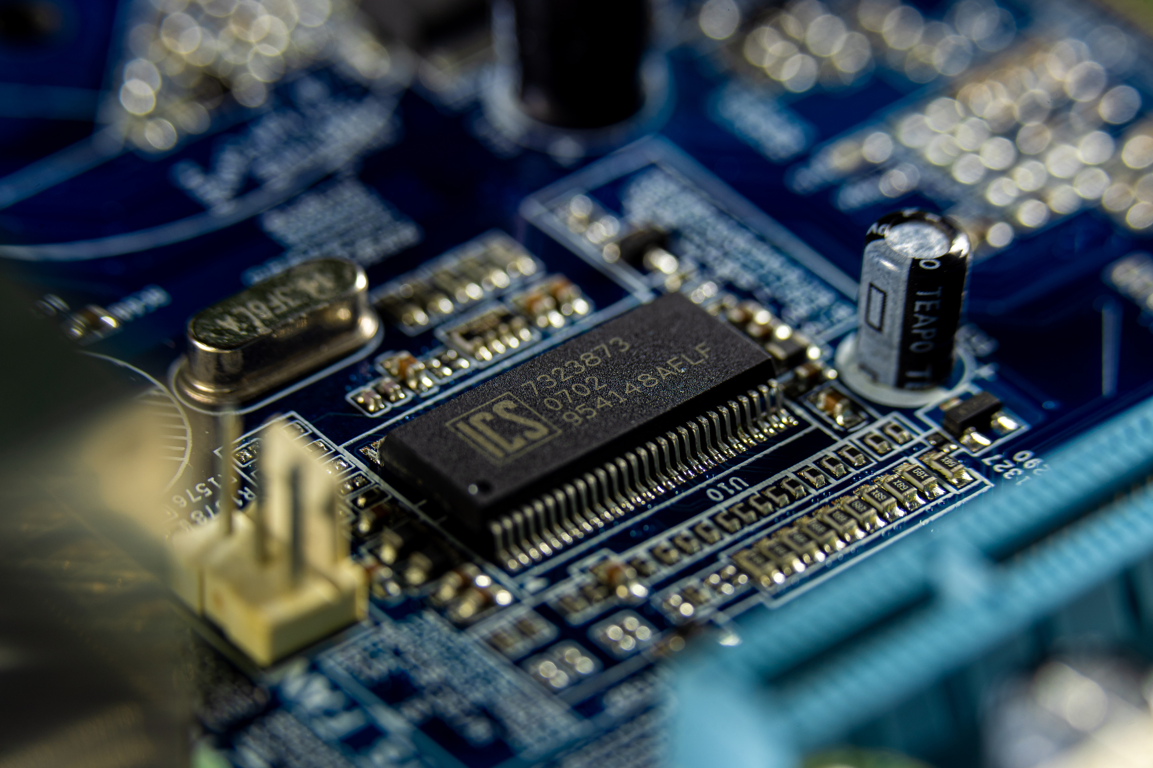 Blue and Silver Circuit Board